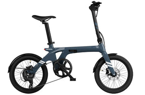 Aegean Blue Urtopia Carbon Fold 1 eBike, side view, folded, against a plain background