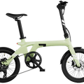 Lime green Urtopia Carbon Fold 1 eBike, folded, side view, against a plain background