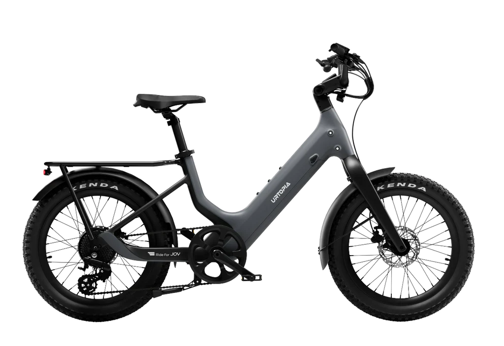 Urtopia Carbon Joy Ultra eBike in charcoal gray, side view, against a plain background