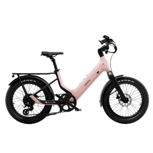 Urtopia Carbon Joy Ultra eBike in Lychee Pink, side view, showcasing sleek carbon frame and modern design