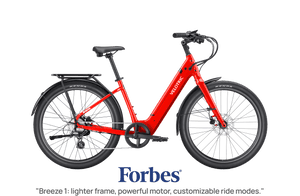 Red Velotric Breeze 1 eBike in classic scarlet color, side view, isolated on white background