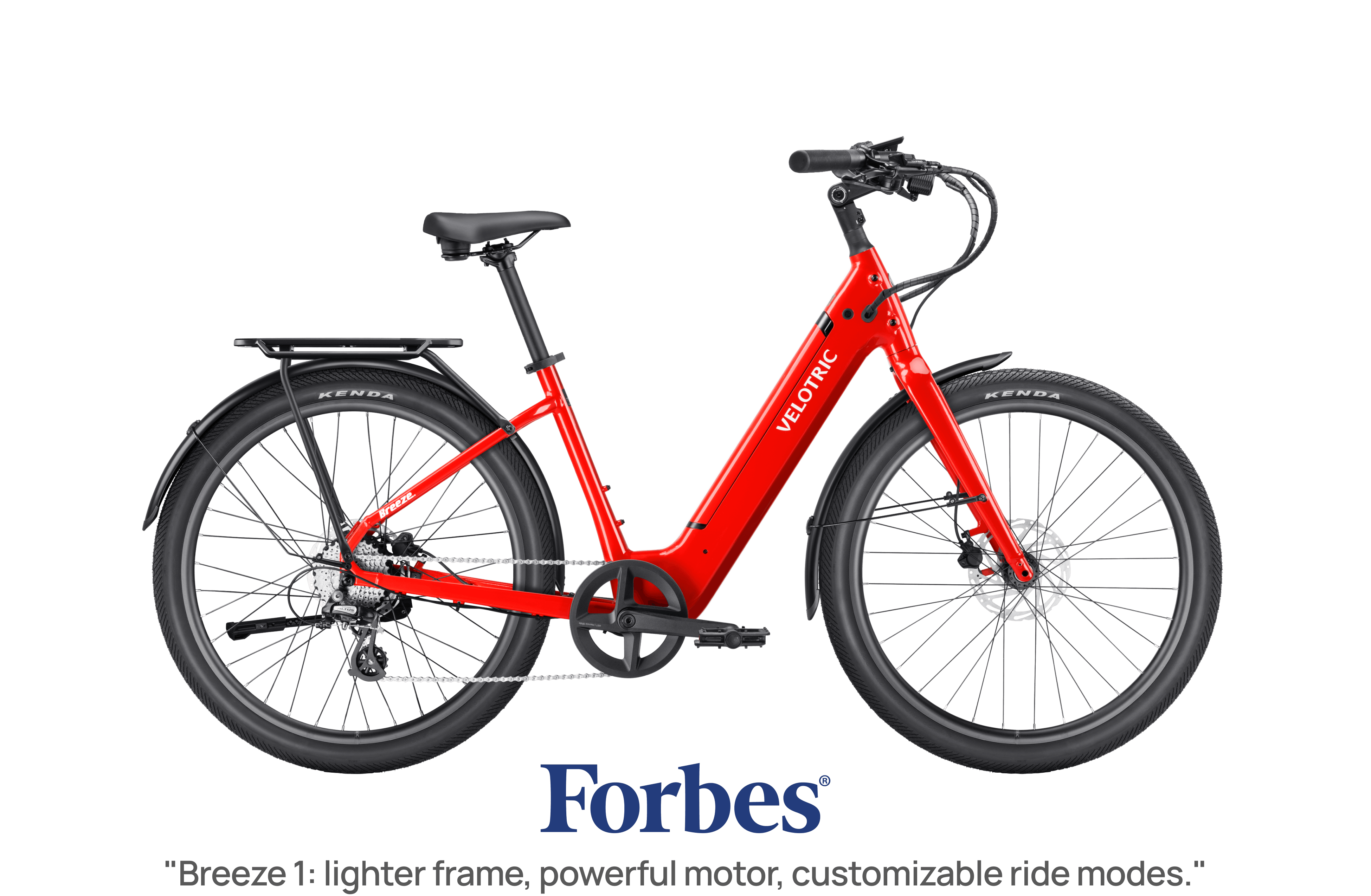 Red Velotric Breeze 1 eBike in classic scarlet color, side view, isolated on white background