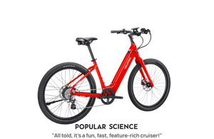 A Velotric Breeze 1 eBike in Classic Scarlet color, side view, displayed against a plain background.