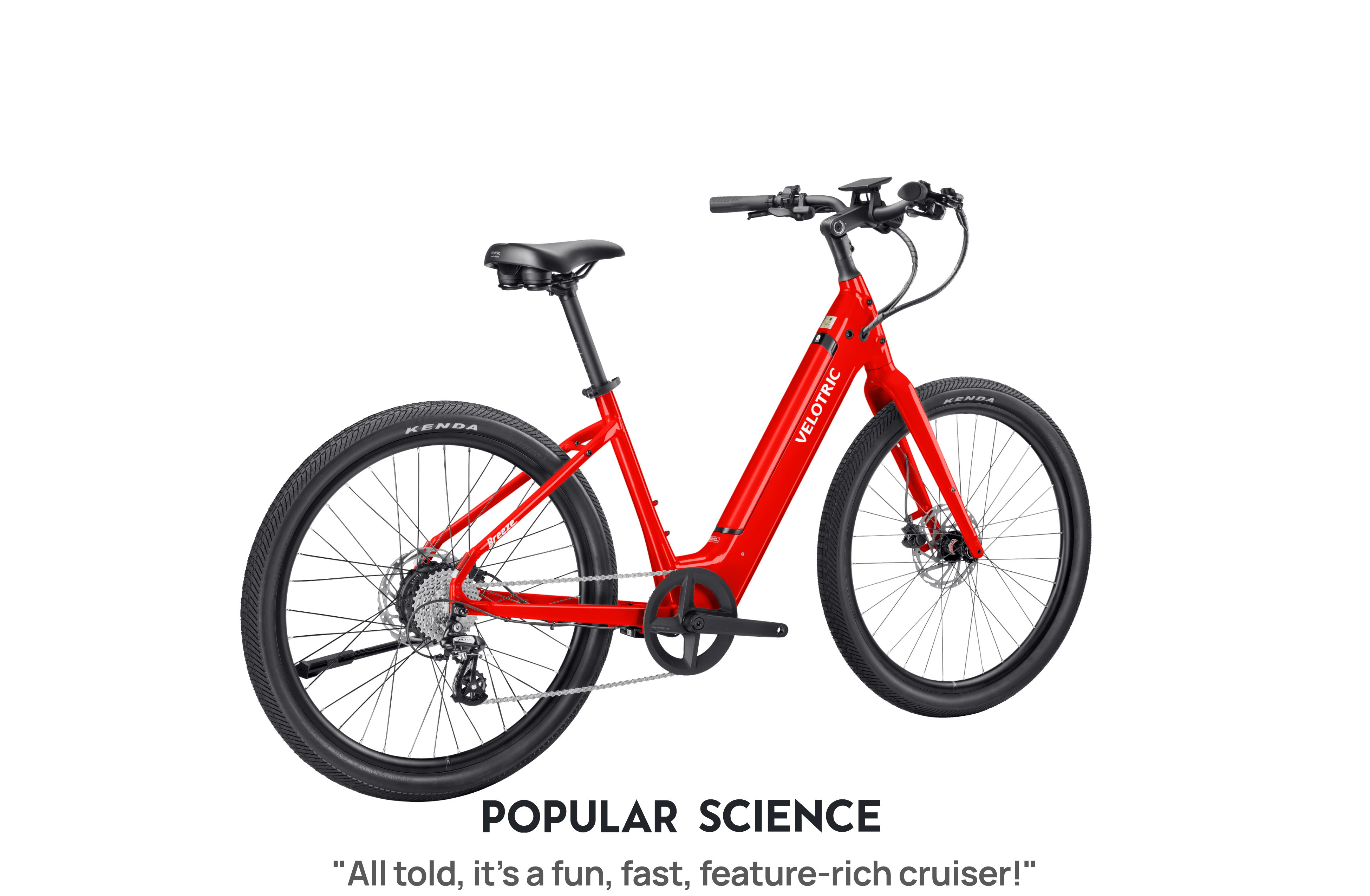 A Velotric Breeze 1 eBike in Classic Scarlet color, side view, displayed against a plain background.