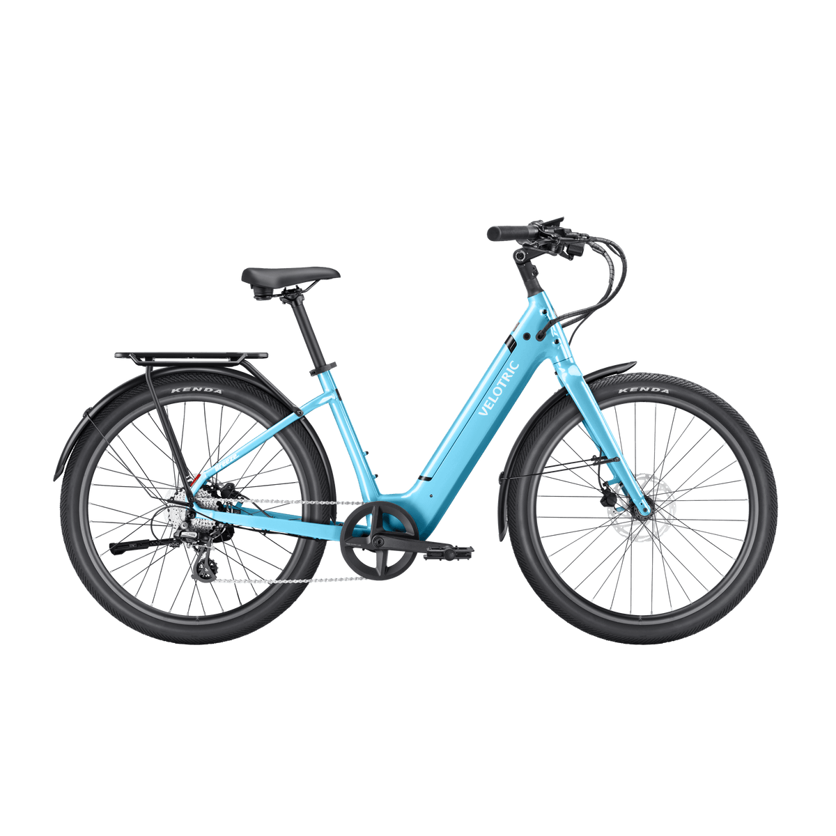 Velotric Breeze 1 eBike in Ocean Mist color, side view, against a plain background