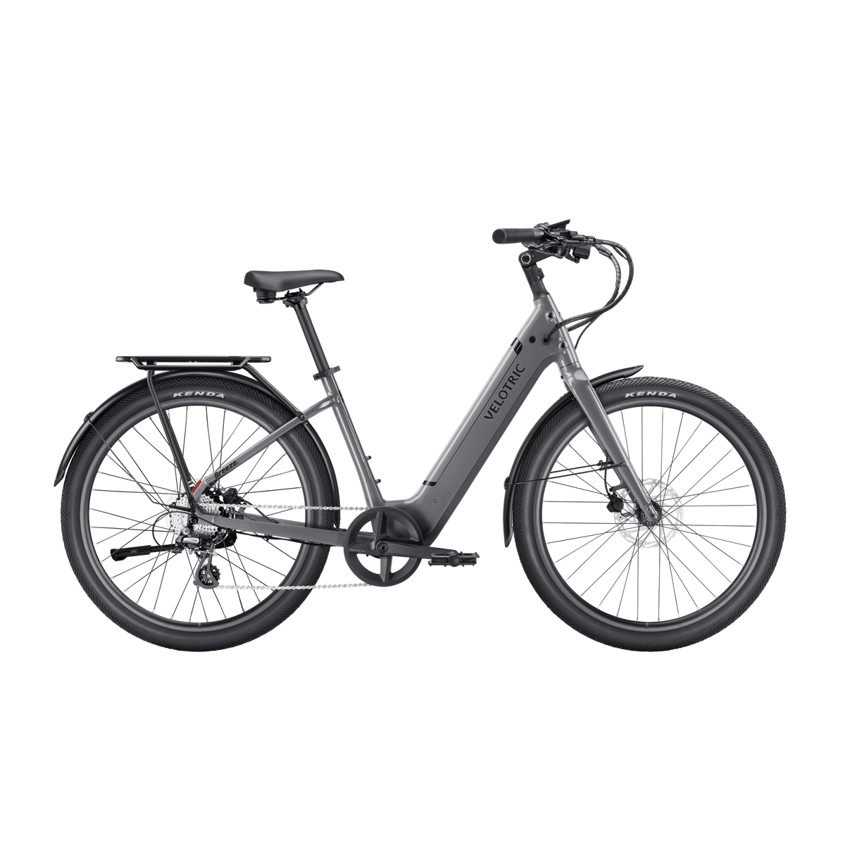 Slate gray Velotric Breeze 1 eBike side view against a plain background