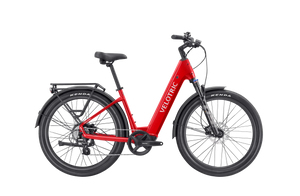 Velotric Discover 2 electric bike in Cherry Crimson color, side view, against a white background