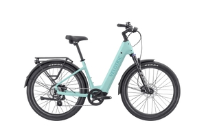 Velotric Discover 2 electric bike in mint green color, side view, displayed on a white background.