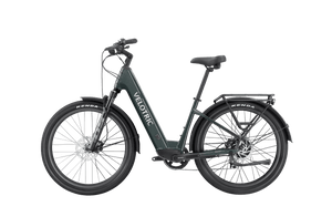 Velotric Discover 2 electric bike in Pine Green, side view, showcasing frame design and features