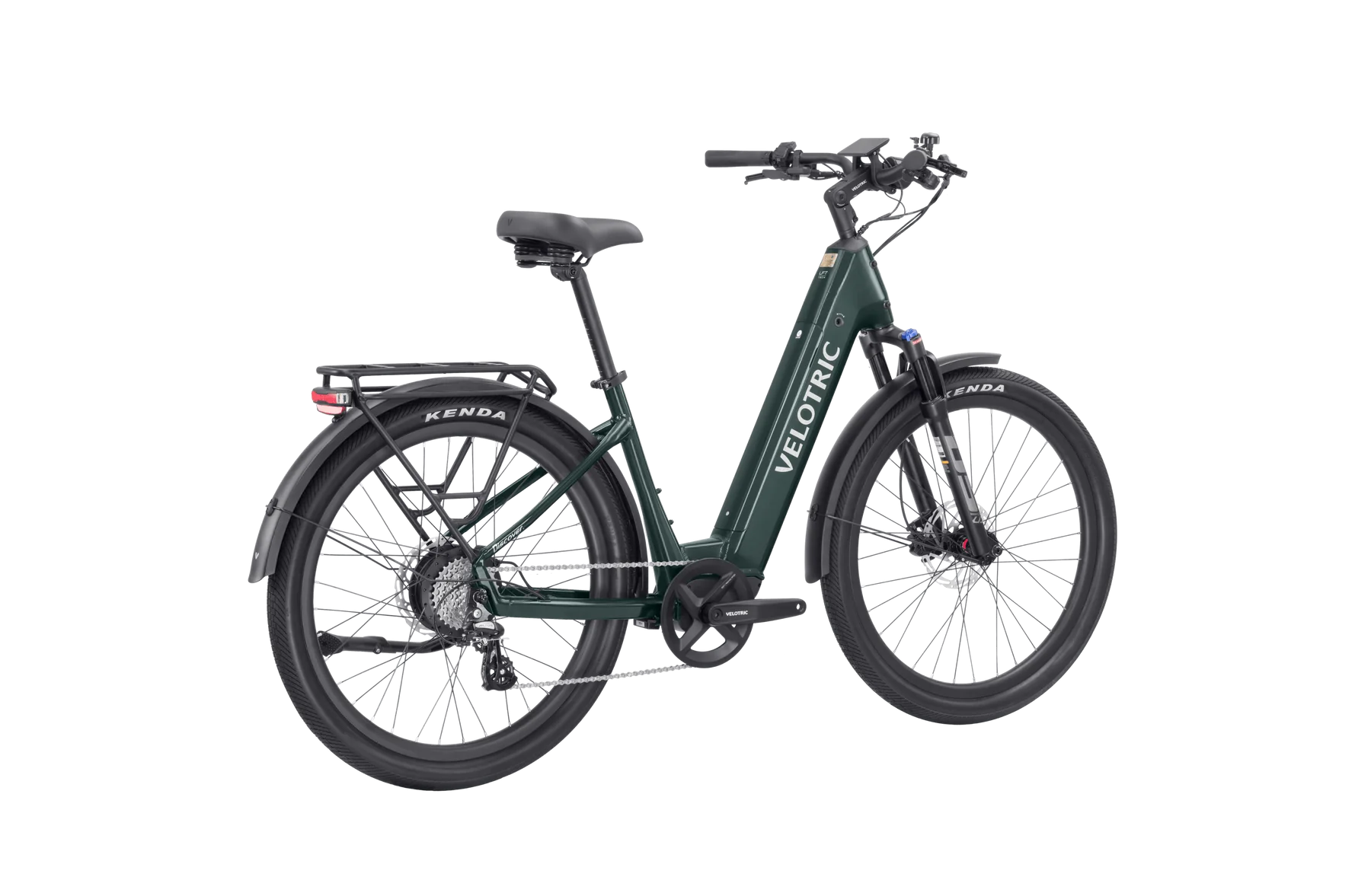 Velotric Discover 2 electric bike in pine green, side view, against a white background
