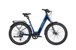 Velotric Discover 3 electric bike in Lemans Blue, side view, against a white background