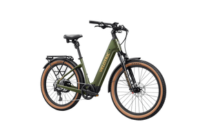 Velotric Discover M eBike in Olivine Green, side view, showcasing frame design and features