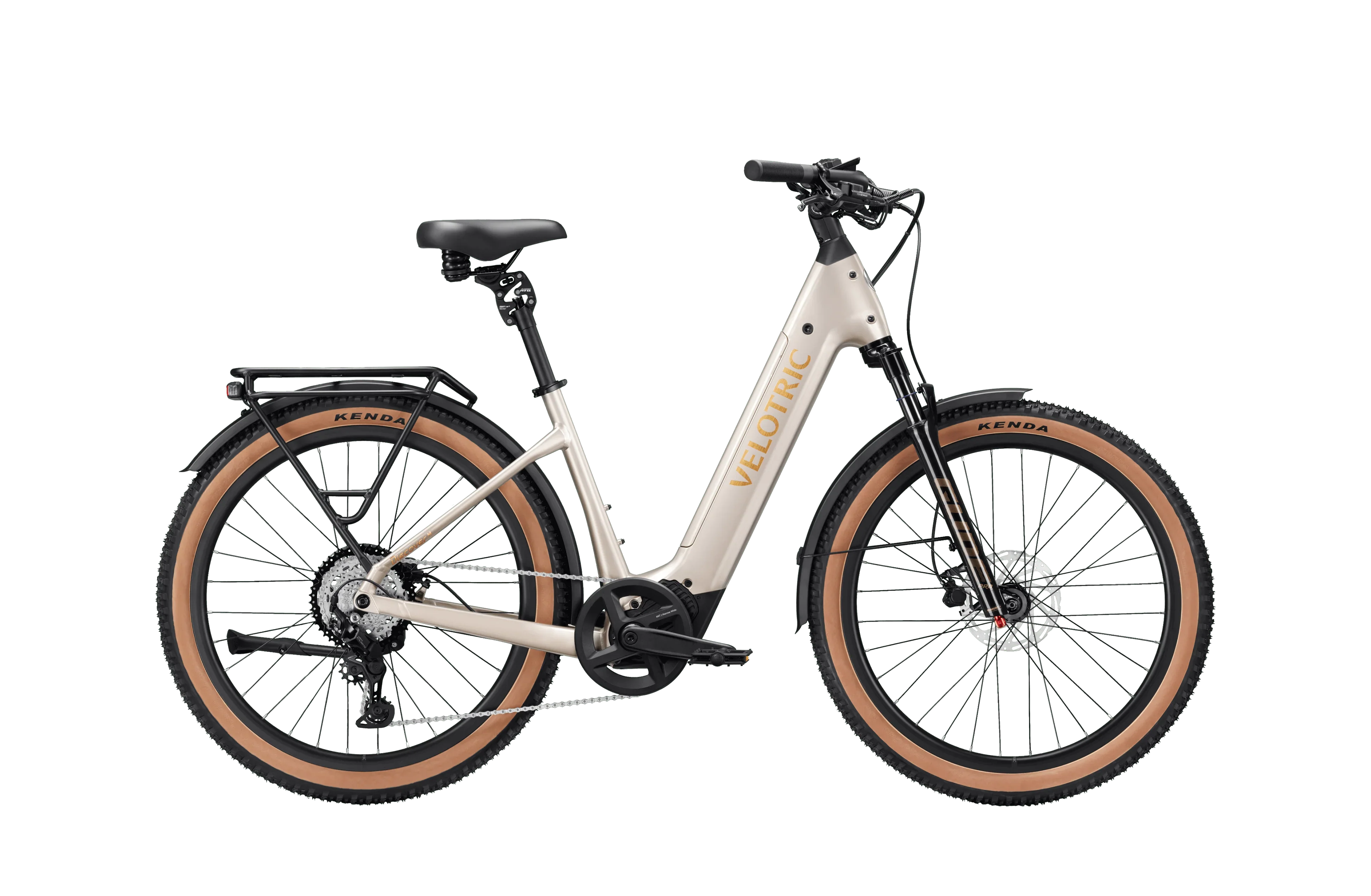 Platinum Silver Velotric Discover M eBike in regular large size, side view, against a white background