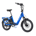 Electric blue Velotric Fold 1 Plus eBike, folded, side view, showcasing compact design and modern frame.