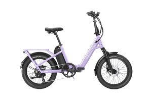 Velotric Fold 1 Plus electric bike in Violet Haze color, shown folded for compact storage