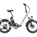 Pearl White Velotric Fold 1 eBike, folded, side view, against a plain background