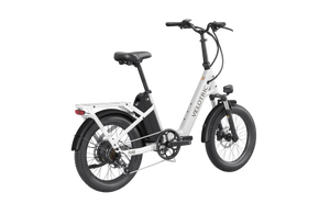Velotric Fold 1 eBike in Pearl White, side view, folded for compact storage