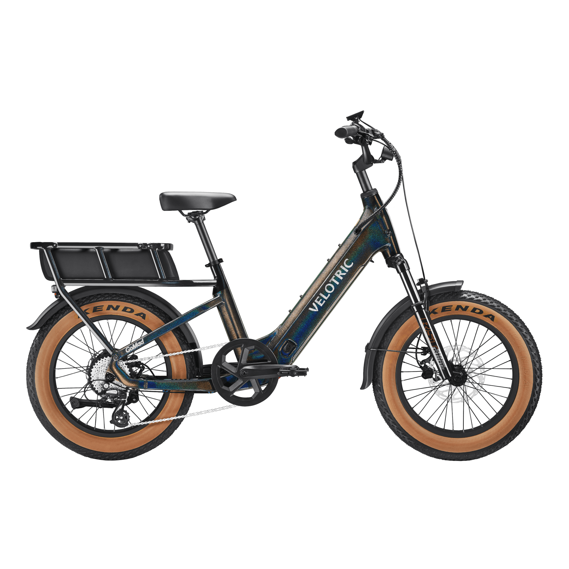 Obsidian black Velotric GoMad eBike side view, showcasing sturdy frame, thick tires, and integrated battery.