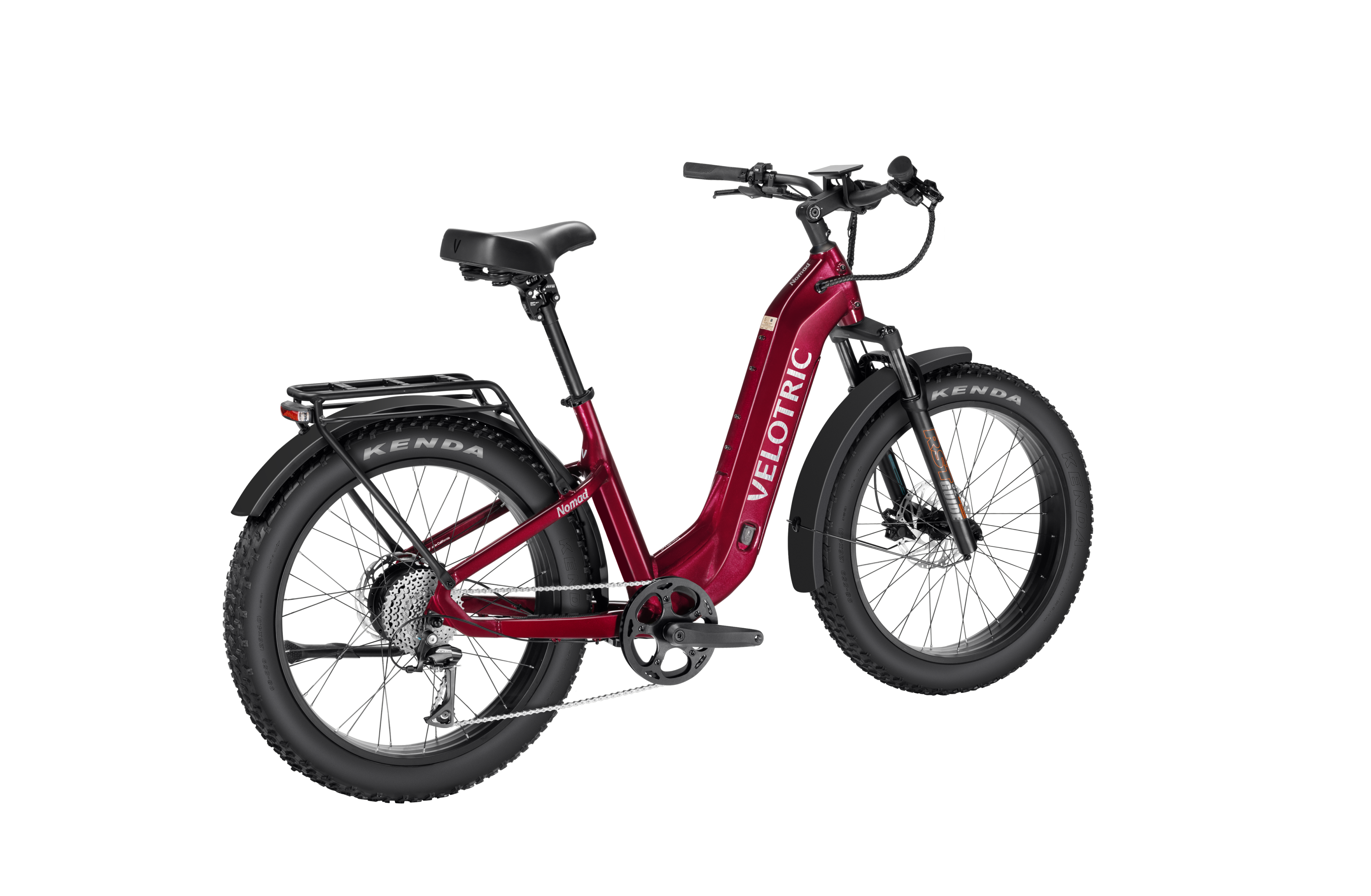 Velotric Nomad 2 electric bike in cranberry color, side view, displayed on a white background