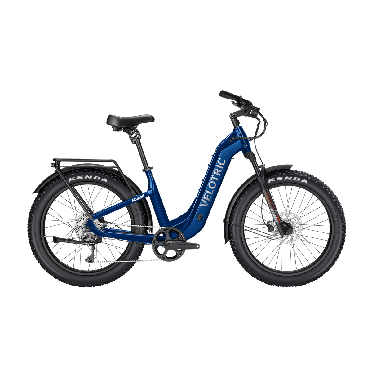 Velotric Nomad 2 eBike in Midnight Blue, step-thru frame, side view