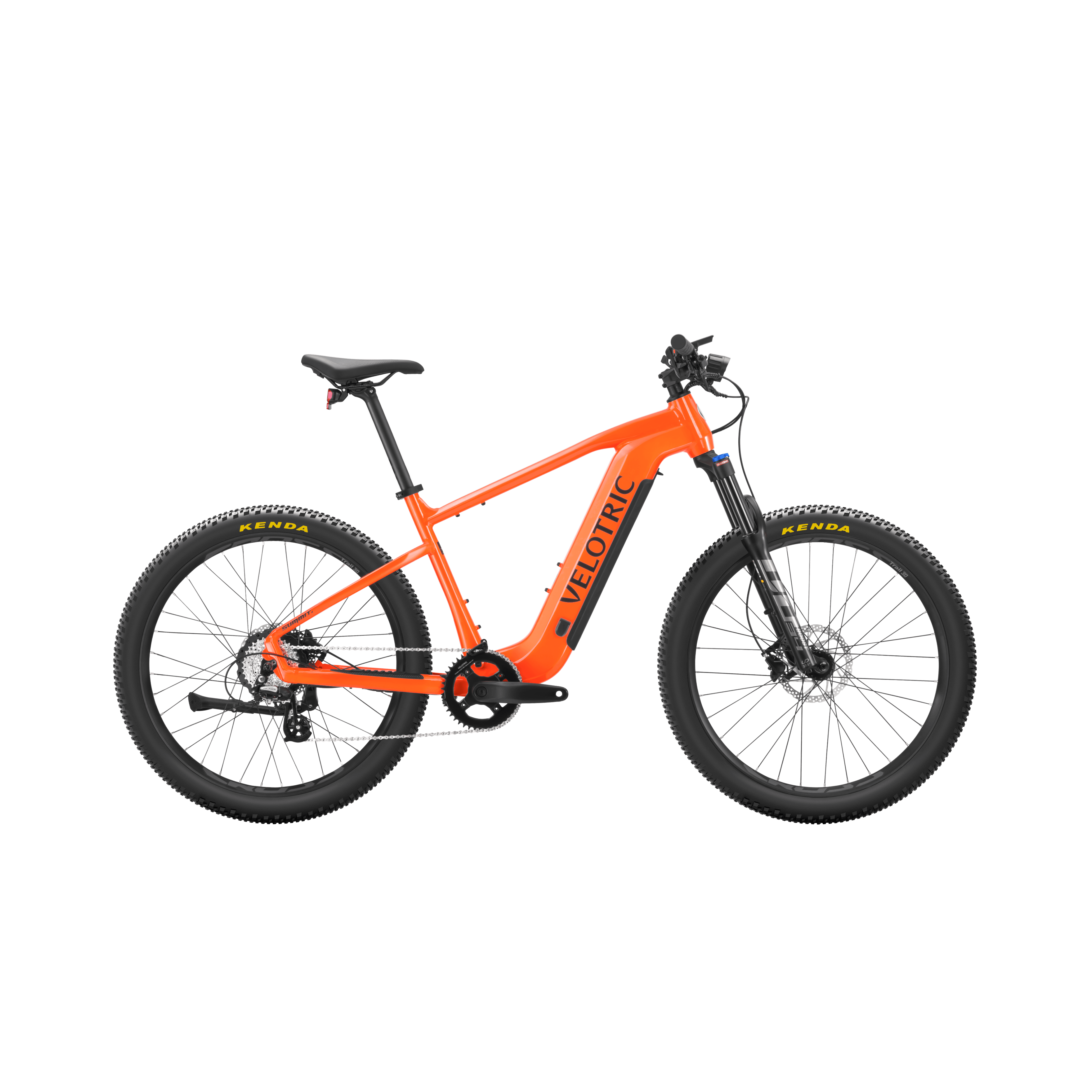 eBike Velotric Summit 1 in Sunrise Orange, side view, against a white background