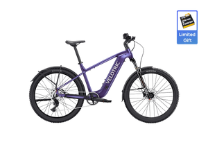 Velotric Summit 2 electric mountain bike in Galaxy Purple color, side view, against a white background.