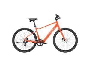 Velotric T1 ST Plus eBike in Lava color, side view, showcasing sleek frame design and integrated battery