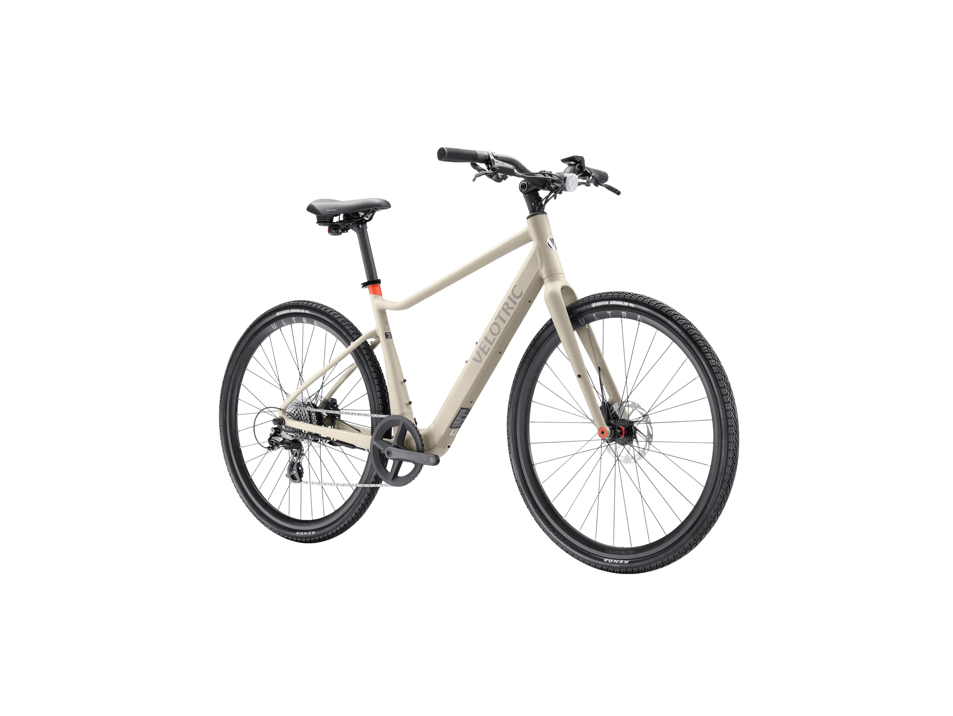 Velotric T1 ST Plus electric bike in sand color, side view, isolated on white background