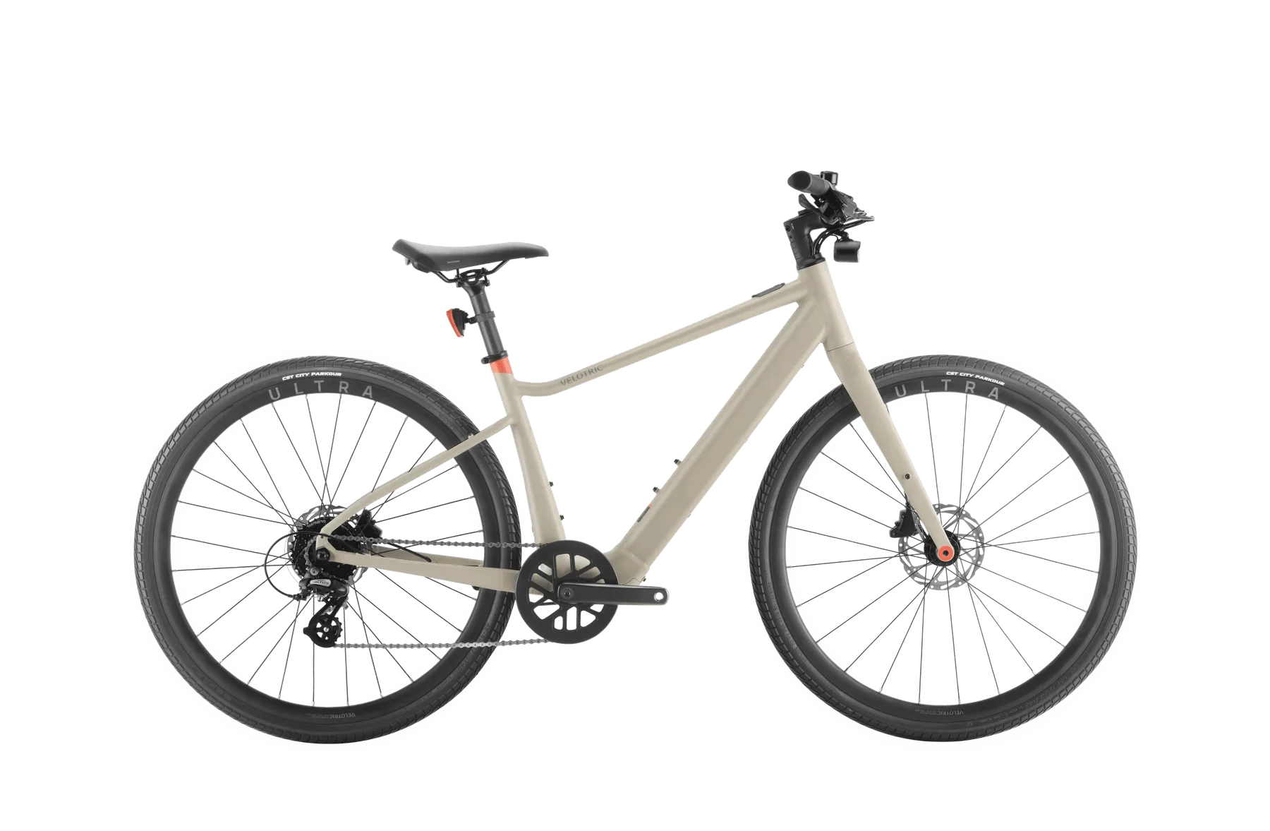 Velotric T1 ST Plus eBike in sand color, regular large size, side view