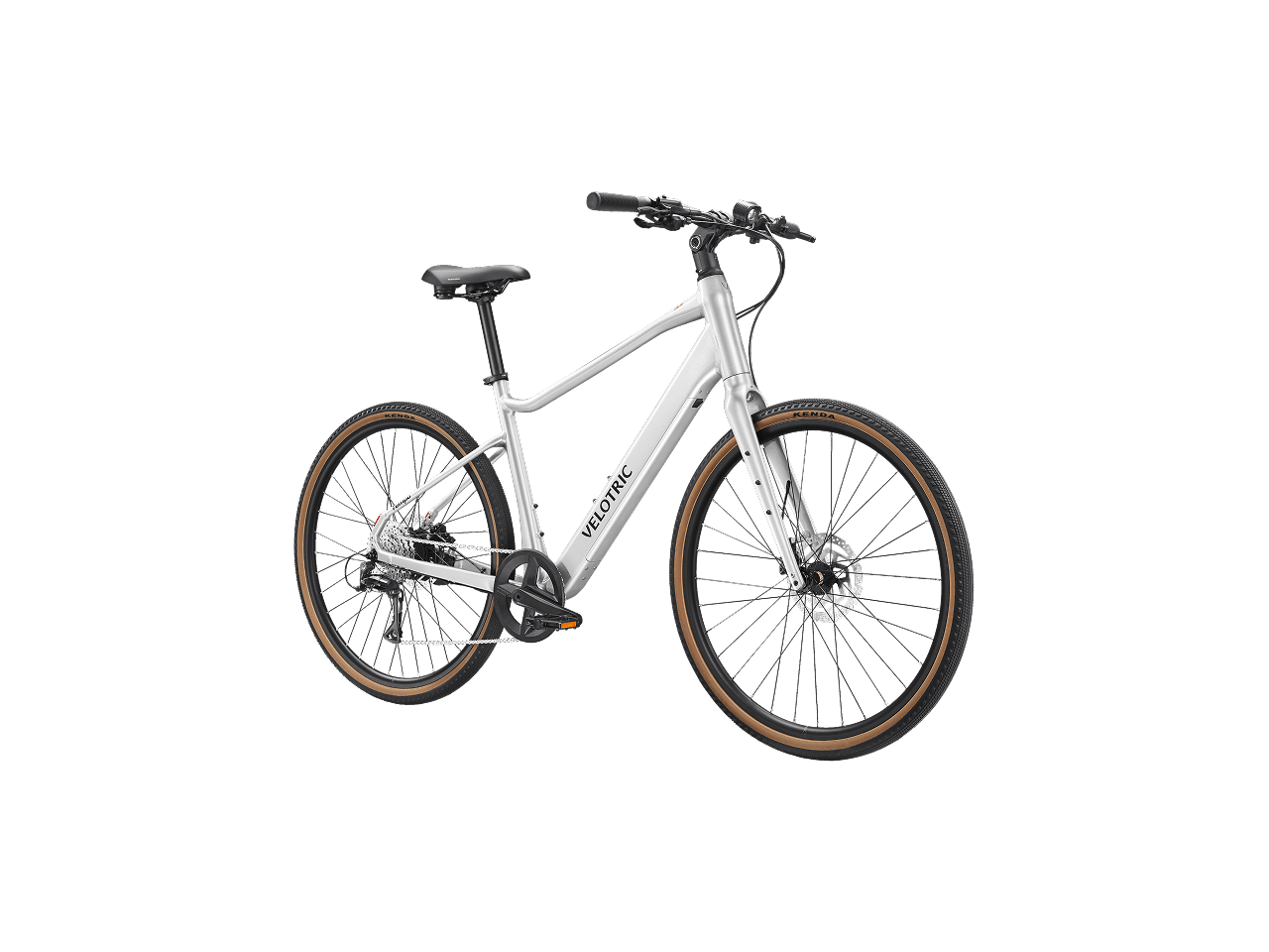 Velotric Tempo High Step eBike in Lightning Silver, side view, showcasing frame and design features
