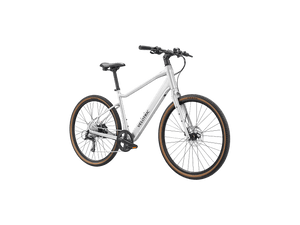 Velotric Tempo High Step eBike in Lightning Silver, side view, showcasing frame and design features