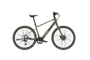 Velotric Tempo eBike in Forest Evergreen color, high step frame, side view on a white background