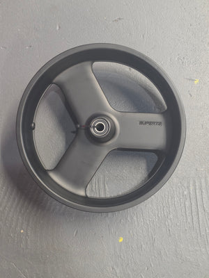 16-inch MZFT eBike front wheel with black spokes and silver hub, displayed against a white background