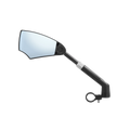 Left-side rearview mirror for Velotric e-bike, mounted on handlebar, black frame, reflective glass facing camera, white background.