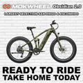 Mokwheel Obsidian 2.0 eBike in Jungle Camo color, side view, showcasing rugged frame and fat tires