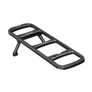 Velotric Summit 2 modular rear rack attached to an e-bike, shown in a studio setting with a clear view of the rack’s structure and mounting points.