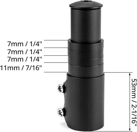 eBike Stem Riser - 1-1/8" 28.6mm Fork + 124mm - Black