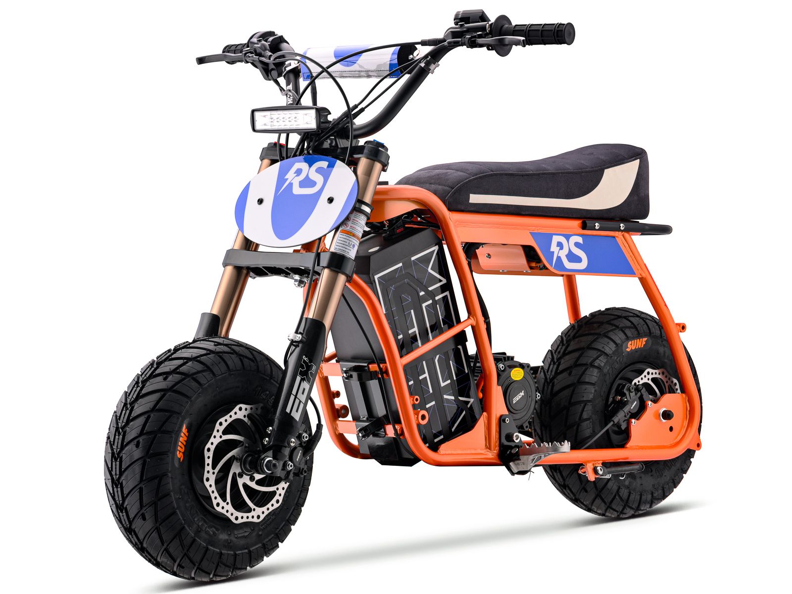 Ebox Dragster RS electric scooter in orange color, side view, parked on pavement
