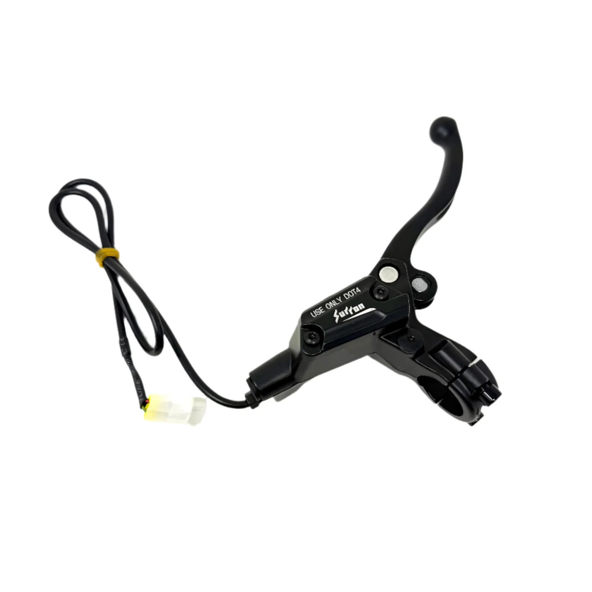 Front view of eMOTO Brake Assembly for SurRon Light Bee, showing the front brake master cylinder with attached lever and mounting hardware.