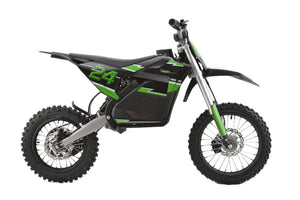 A black eMOTO eBike Drift Hero 1600w dirt bike with rugged tires, sturdy frame, and front suspension, displayed on a white background.