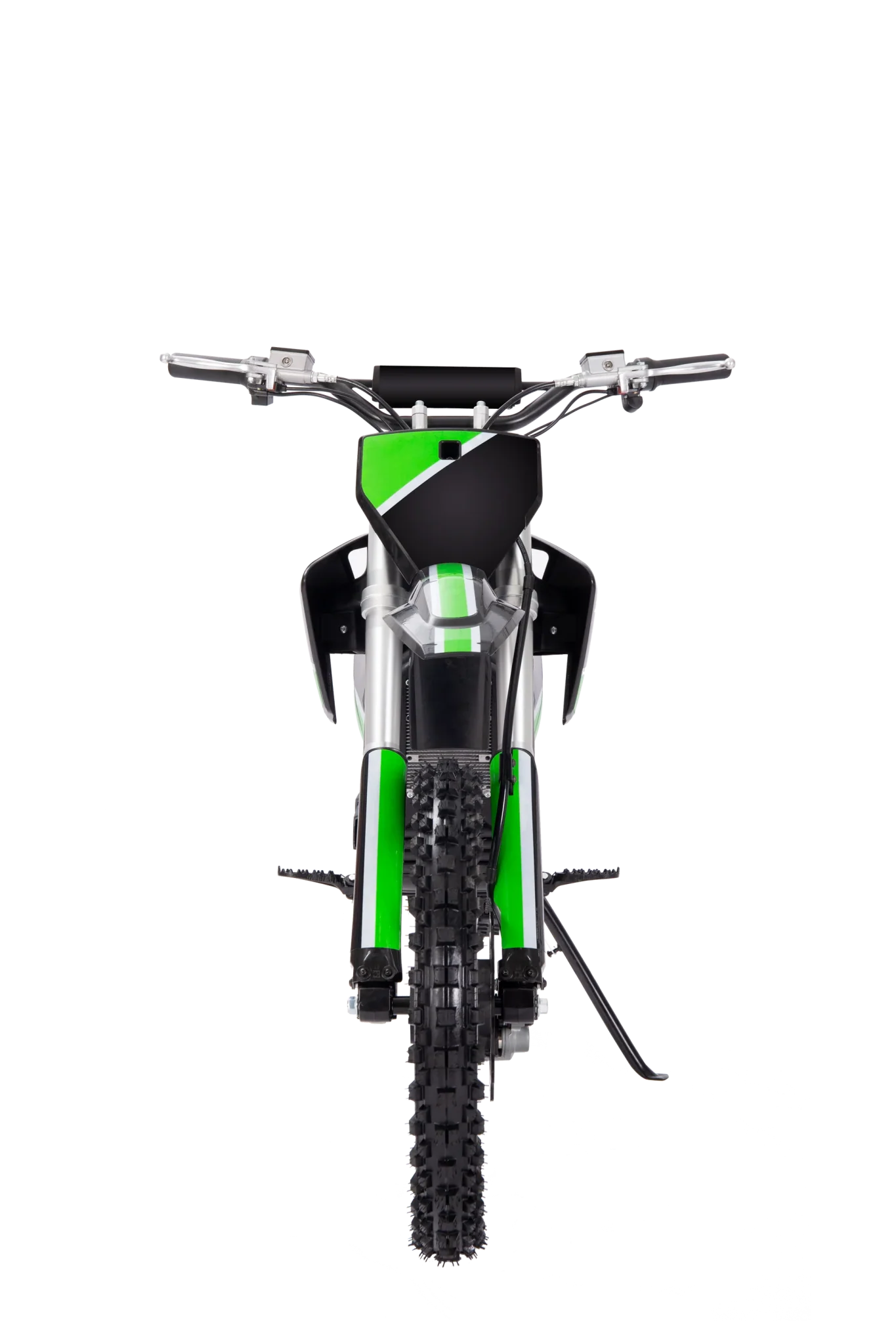 A black eMOTO eBike Drift Hero 5000w dirt bike with rugged tires, sturdy frame, and front suspension, displayed on a white background.