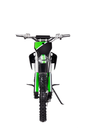 A black eMOTO eBike Drift Hero 5000w dirt bike with rugged tires, sturdy frame, and front suspension, displayed on a white background.