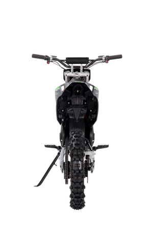 A black eMOTO eBike Drift Hero 5000w dirt bike with rugged tires, sturdy frame, and modern design, displayed on a plain background.