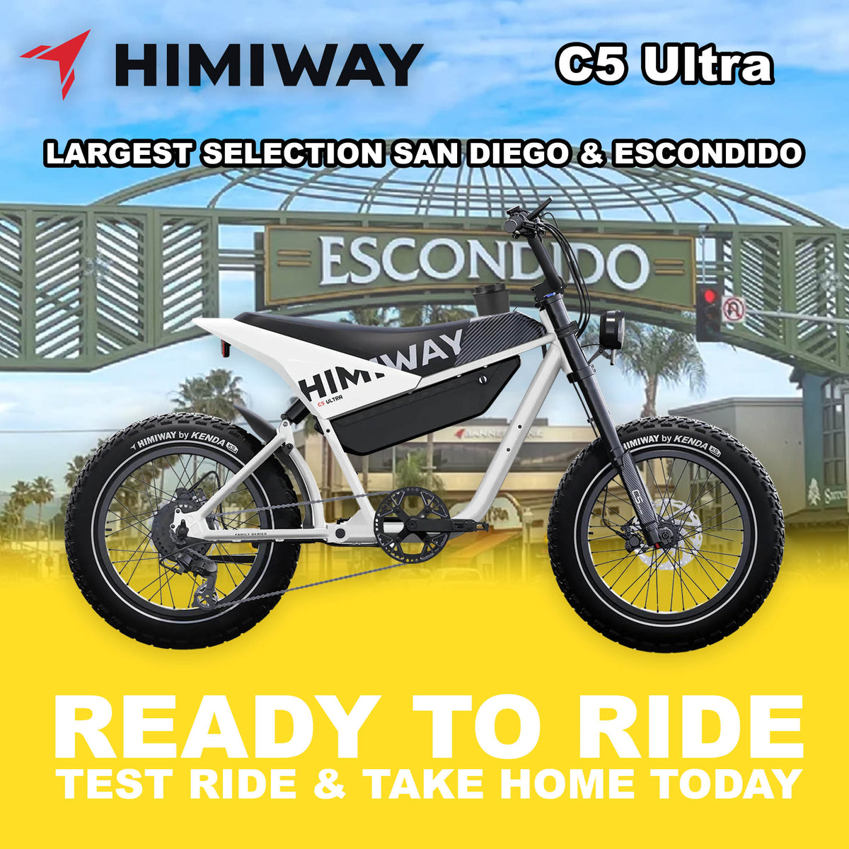 Emoto eBike Himiway C5 Ultra in white, ready to ride, product image, model R2R White, SKU 810206241851