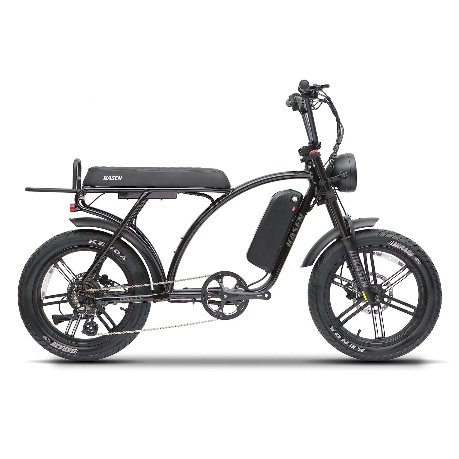 Retro blue eMOTO eBike Kasen Kabbit 2.0 Plus with black accents, shown fully assembled and ready to ride