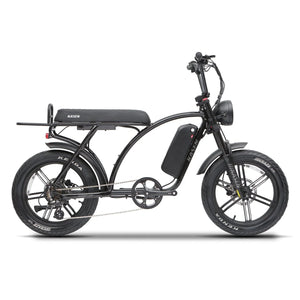 Retro blue eMOTO eBike Kasen Kabbit 2.0 Plus with black accents, shown fully assembled and ready to ride