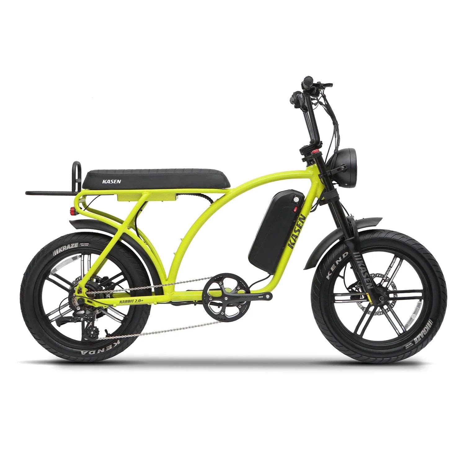 eMOTO eBike Kasen Kabbit 2.0 Plus in Retro Blue, ready to ride, shown in a product image with R2R Green 3 background