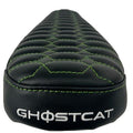 eMOTO eBike seat in MOTO style, GhostCat green and black color, product image showing black seat with green accents