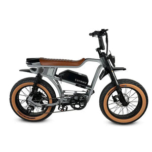 Gray eMOTO eBike Strike Panthro side view, showcasing sleek frame design and modern features