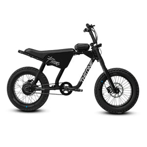 Black eMOTO eBike Strike Rhino, side view, model Strike 1, against a plain background